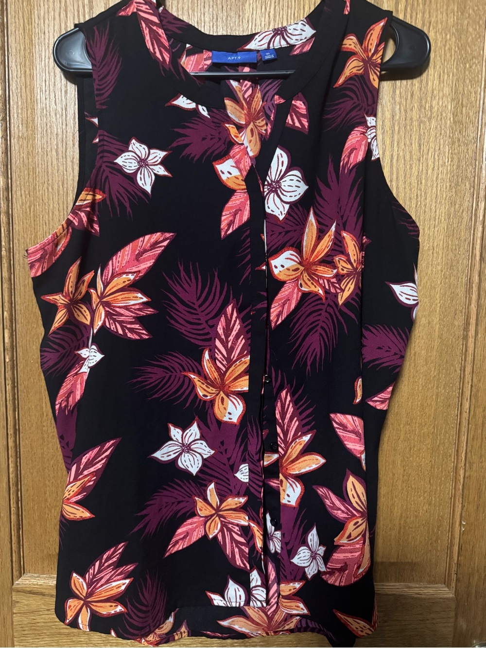 Apt. 9 Black Floral Sleeveless Camisole with Pink & Orange Blooms